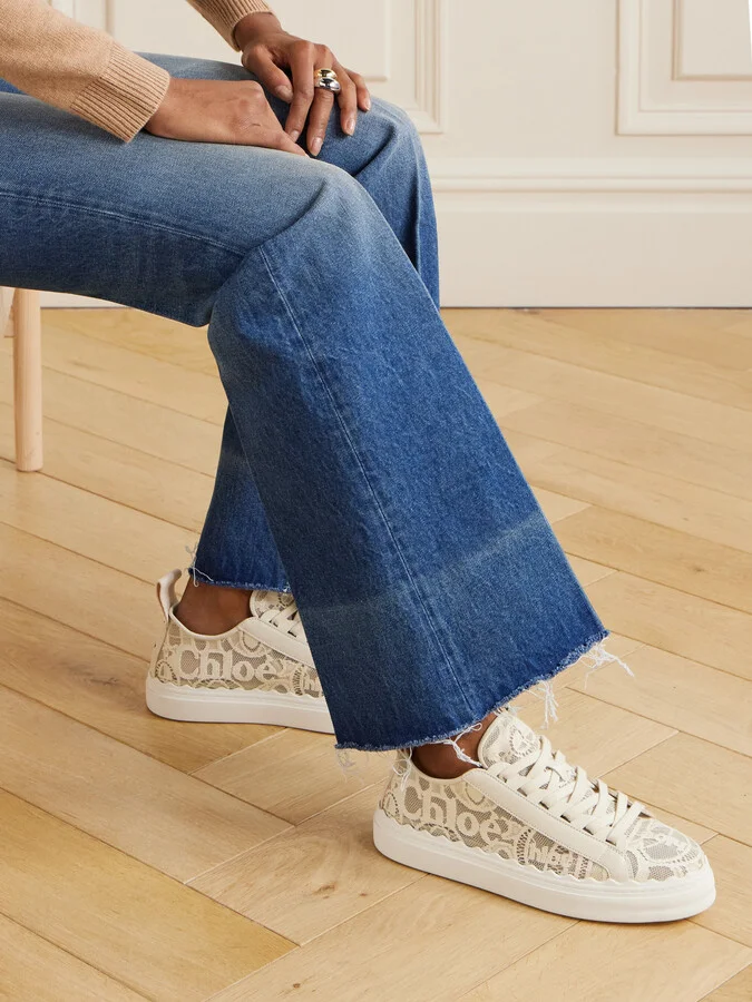 Chloé - Lauren Scalloped Lace, Leather And Canvas Sneakers - Off-white - Image 2