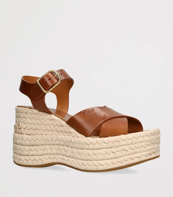 Chloé Leather Isla Wedge Espadrilles - Image 3