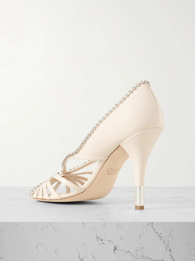 Chloé - Leonie Crystal-embellished Leather Pumps - Ivory - Image 3