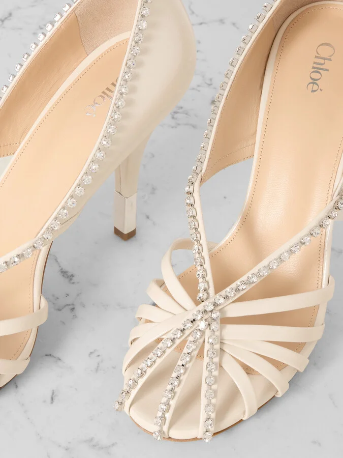 Chloé - Leonie Crystal-embellished Leather Pumps - Ivory - Image 4