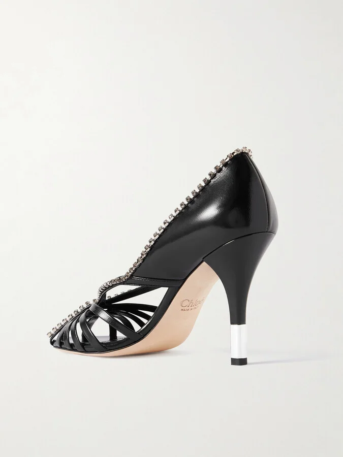 Chloé - Leonie Cutout Embellished Leather Pumps - Black - Image 3