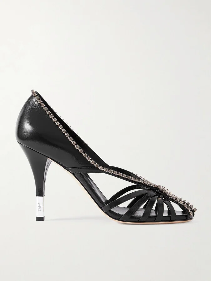 Chloé - Leonie Cutout Embellished Leather Pumps - Black