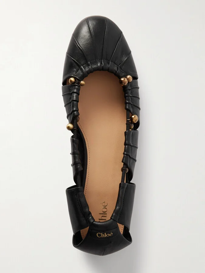 Chloé - Luna Cut-out Embellished Gathered Leather Ballet Flats - Black
