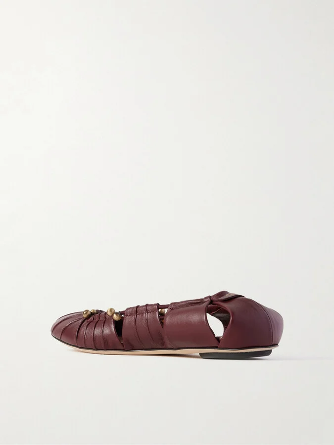 Chloé - Luna Cutout Leather Ballet Flats - Burgundy - Image 3