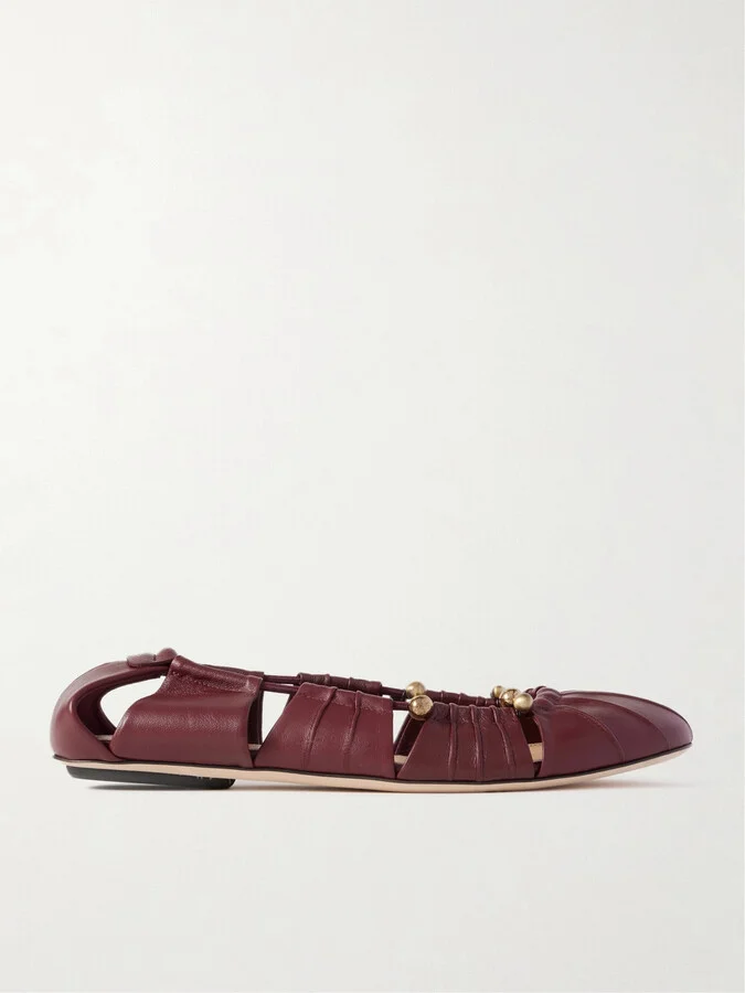 Chloé - Luna Cutout Leather Ballet Flats - Burgundy - Image 5