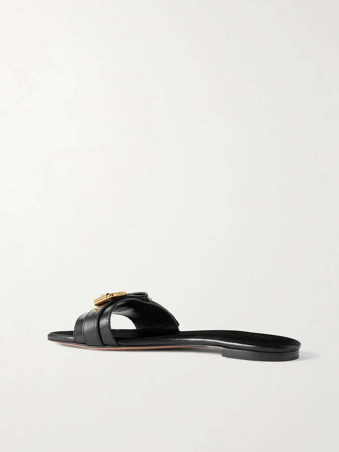 Chloé - Mae Buckle-embellished Glossed-leather Slides - Black - Image 3