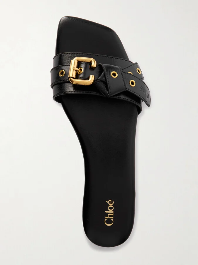 Chloé - Mae Buckle-embellished Glossed-leather Slides - Black - Image 5