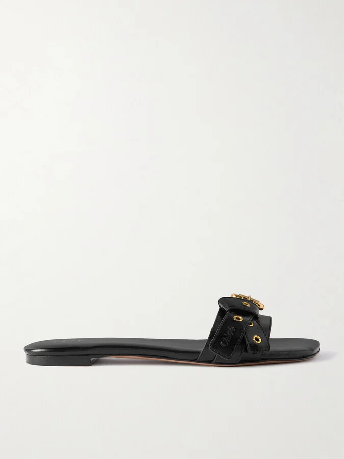 Chloé - Mae Buckle-embellished Glossed-leather Slides - Black
