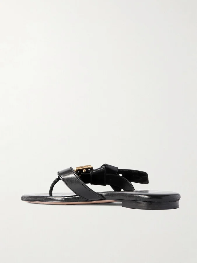 Chloé - Mae Buckle-embellished Leather Flip Flops - Black - Image 3
