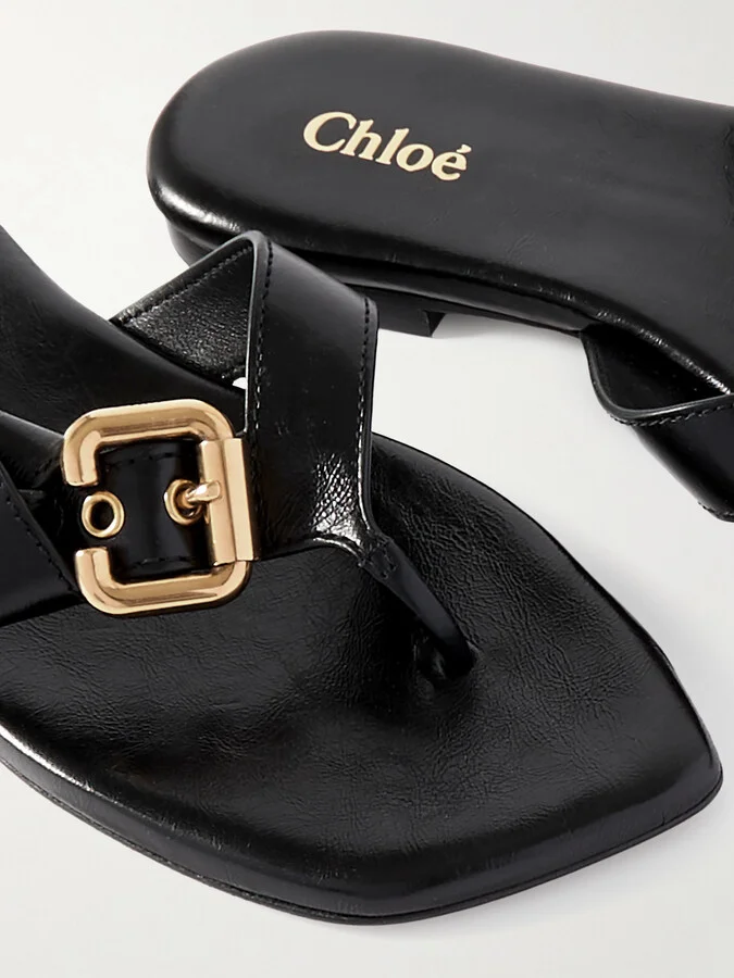 Chloé - Mae Buckle-embellished Leather Flip Flops - Black - Image 4