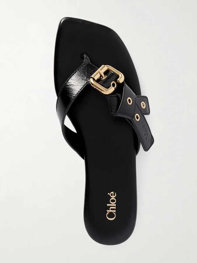 Chloé - Mae Buckle-embellished Leather Flip Flops - Black - Image 5