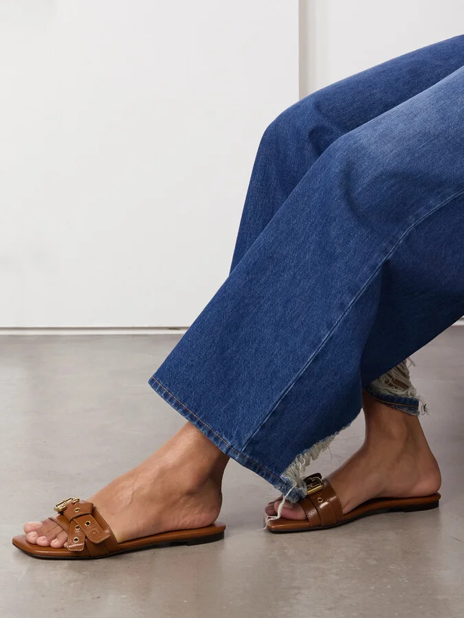 Chloé - Mae Buckle-embellished Leather Slides - Brown - Image 2