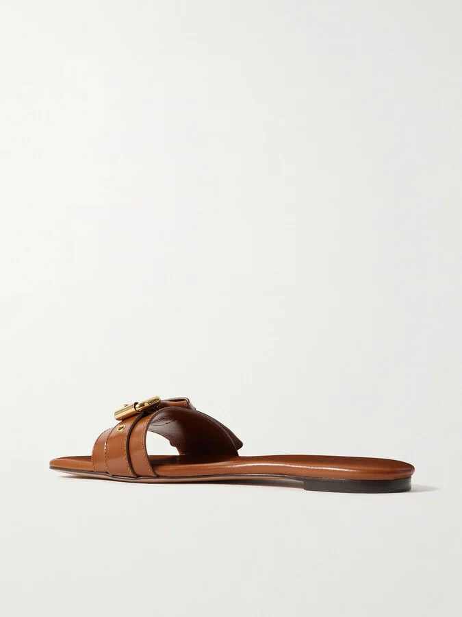 Chloé - Mae Buckle-embellished Leather Slides - Brown - Image 3