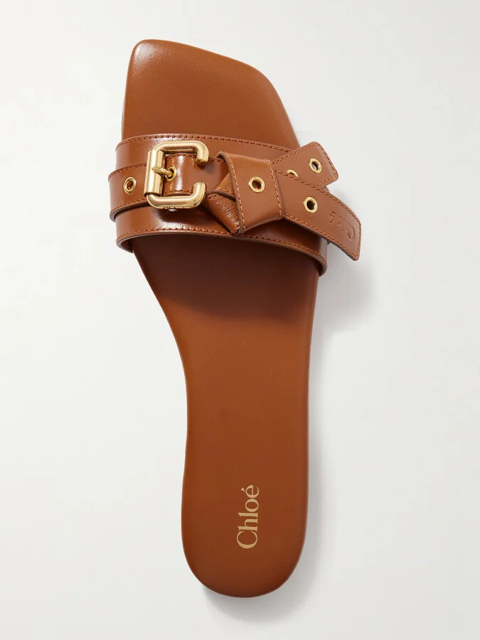 Chloé - Mae Buckle-embellished Leather Slides - Brown - Image 5