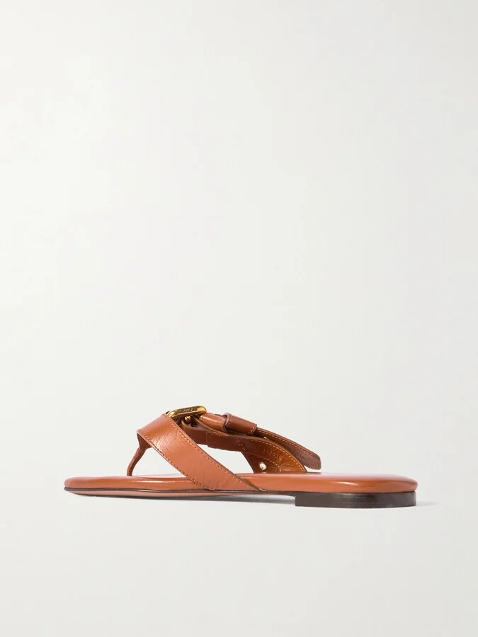 Chloé - Mae Buckle-embellished Leather Slides - Brown - Image 3