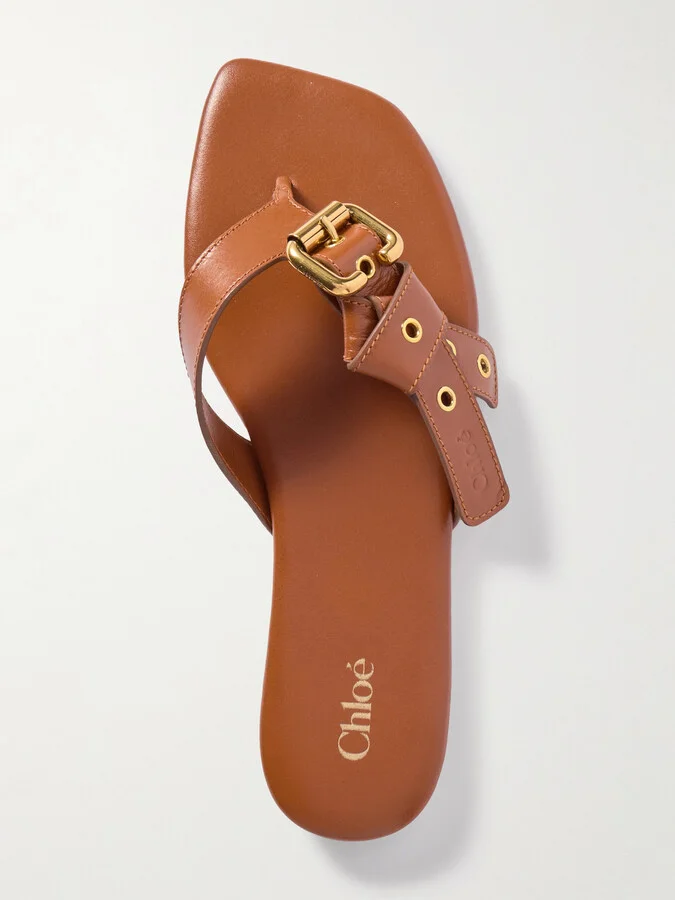 Chloé - Mae Buckle-embellished Leather Slides - Brown - Image 5