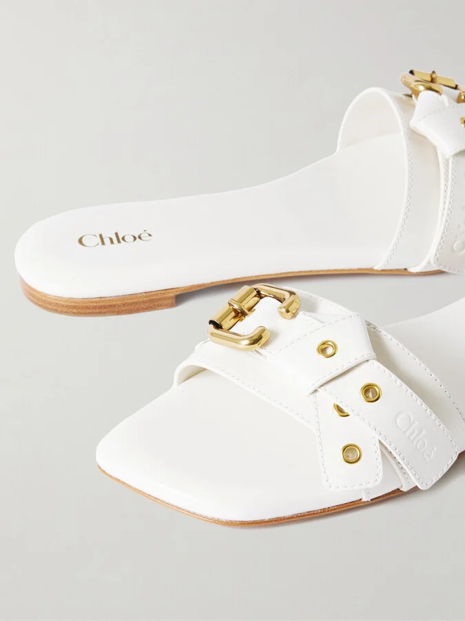Chloé - Mae Buckle-embellished Leather Slides - Ivory - Image 4