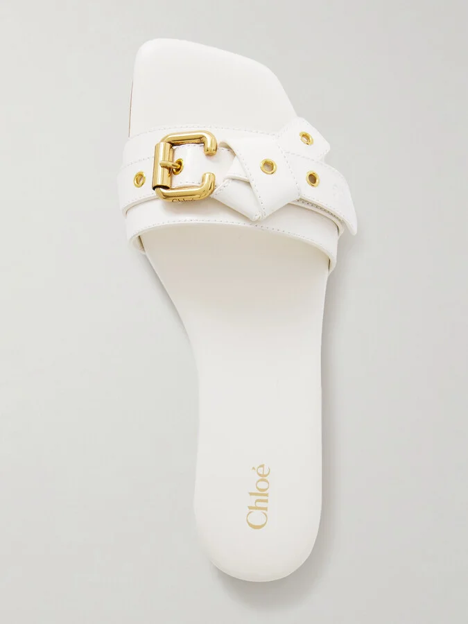 Chloé - Mae Buckle-embellished Leather Slides - Ivory - Image 5