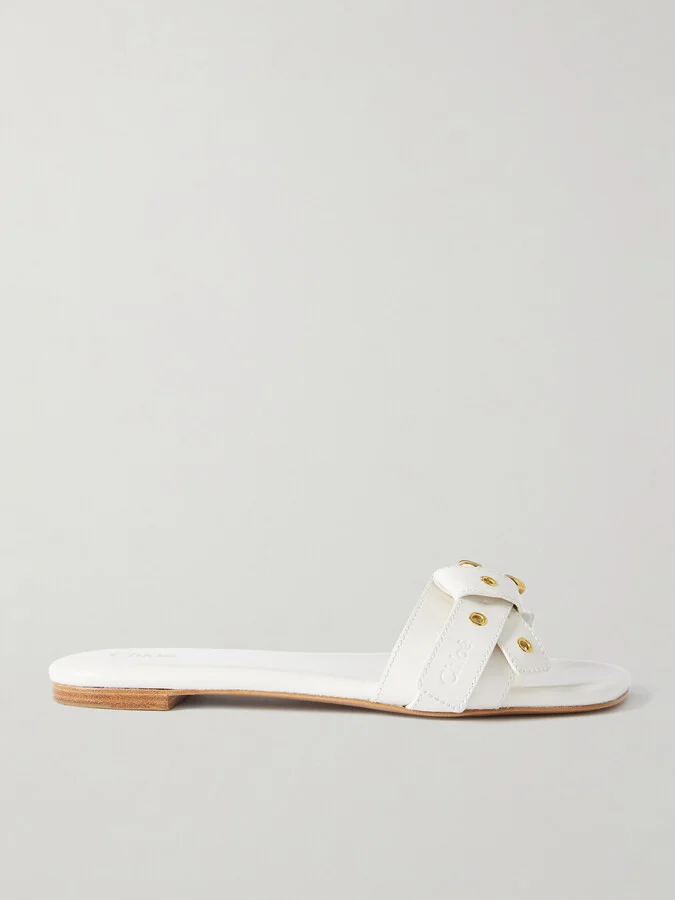 Chloé - Mae Buckle-embellished Leather Slides - Ivory