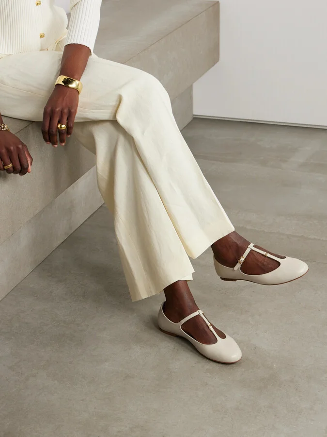 Chloé - Marcie Embellished Leather Ballet Flats - Off-white - Image 2