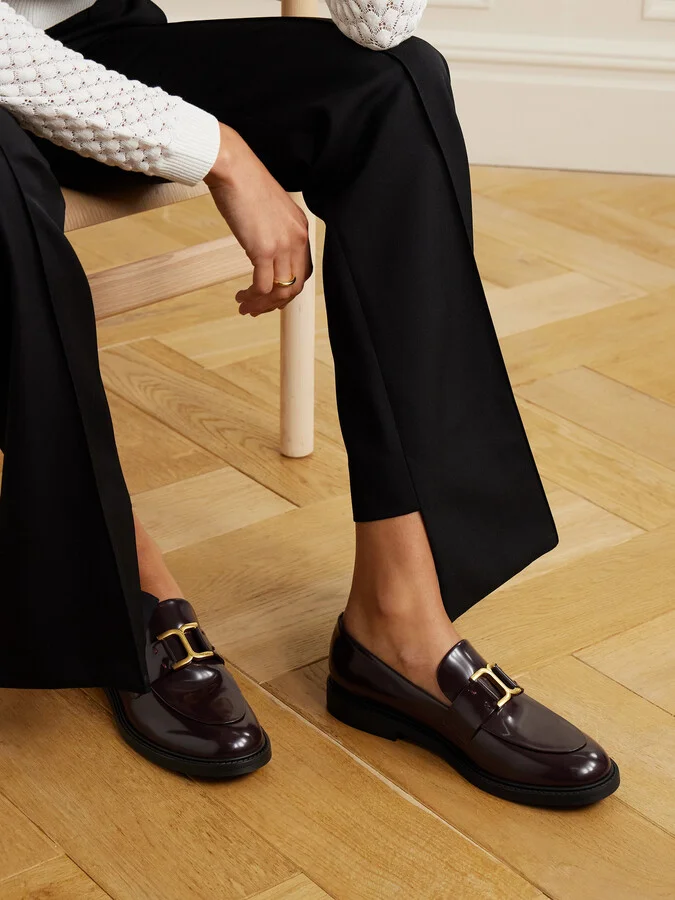 Chloé - Marcie Embellished Leather Loafers - Burgundy - Image 2