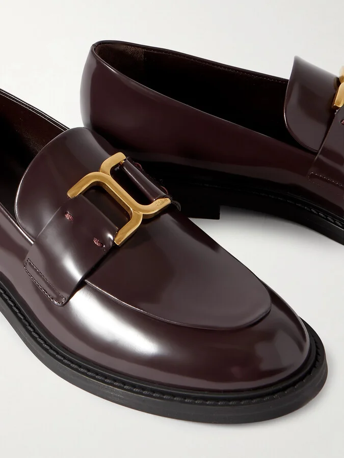 Chloé - Marcie Embellished Leather Loafers - Burgundy - Image 4