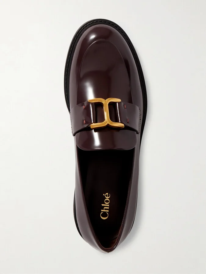 Chloé - Marcie Embellished Leather Loafers - Burgundy - Image 5