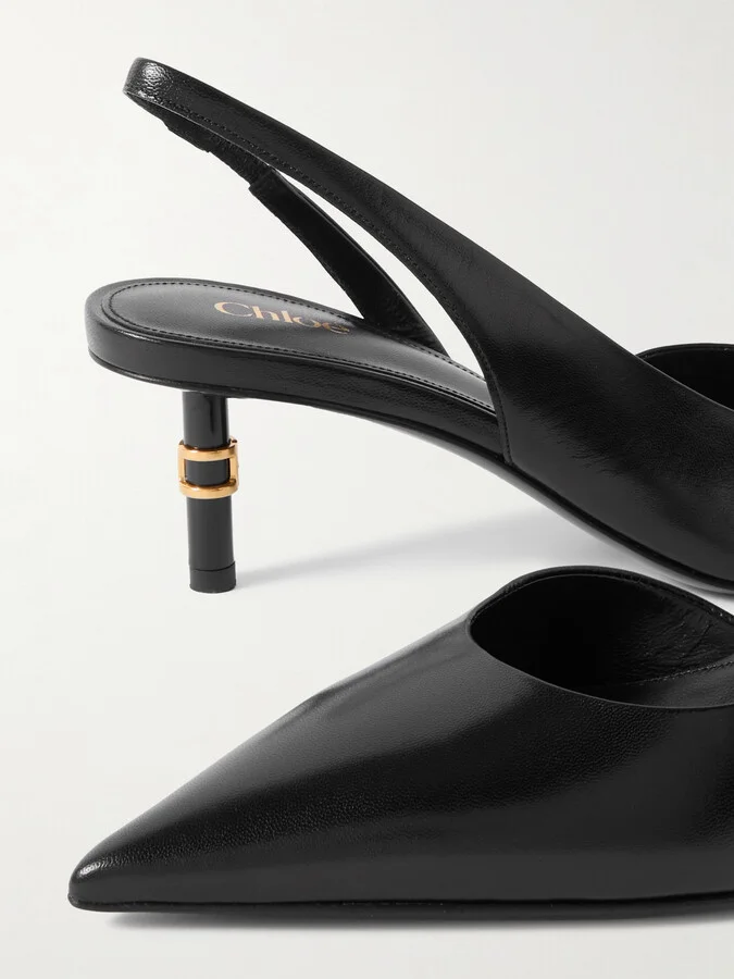 Chloé - Marcie Embellished Leather Slingback Pumps - Black - Image 4
