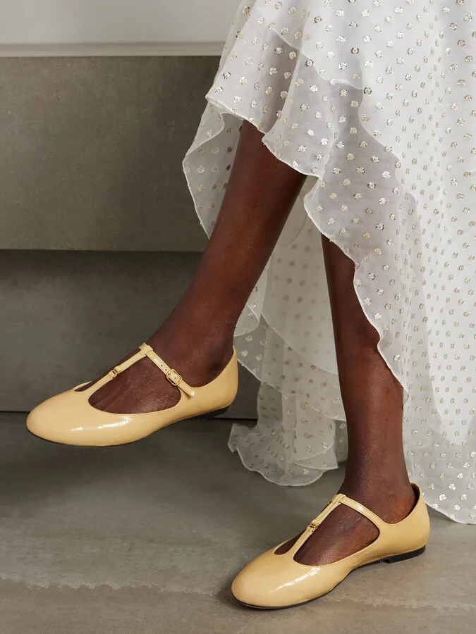 Chloé - Marcie Embellished Patent-leather Ballet Flats - Yellow - Image 2