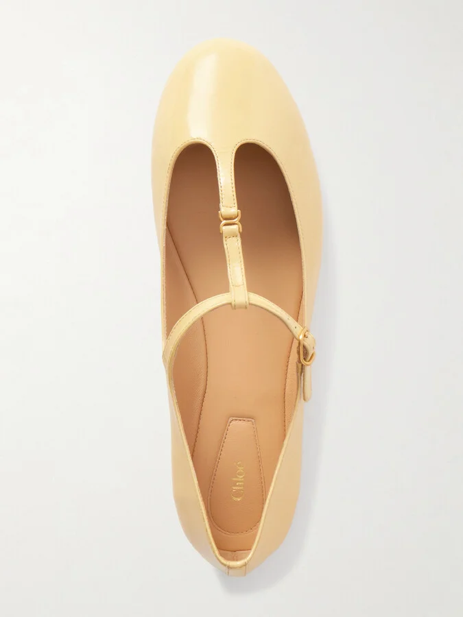 Chloé - Marcie Embellished Patent-leather Ballet Flats - Yellow - Image 5