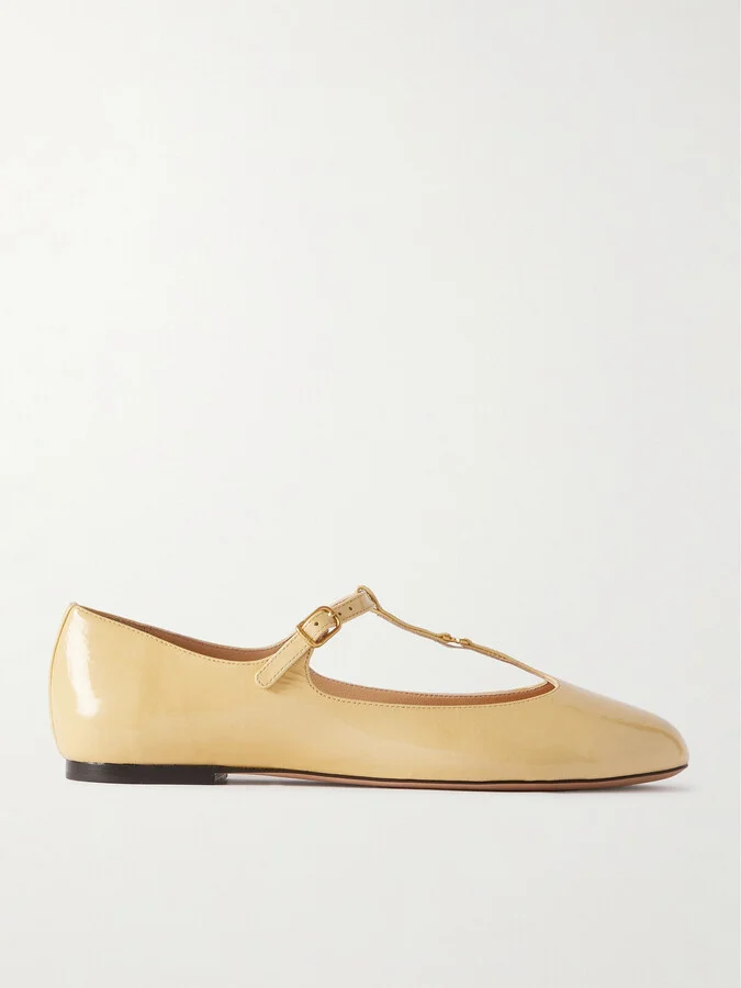 Chloé - Marcie Embellished Patent-leather Ballet Flats - Yellow