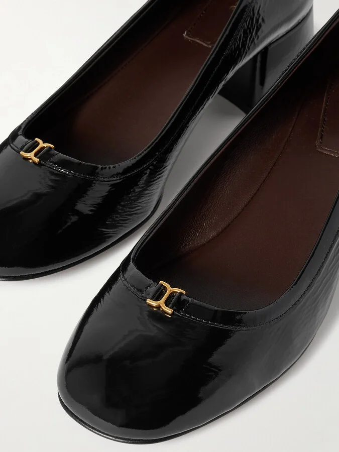 Chloé - Marcie Embellished Patent-leather Pumps - Black - Image 4