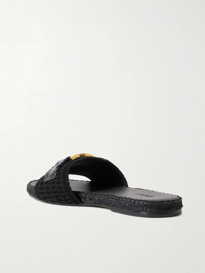 Chloé - Marcie Leather-trimmed Crocheted Slides - Black - Image 3