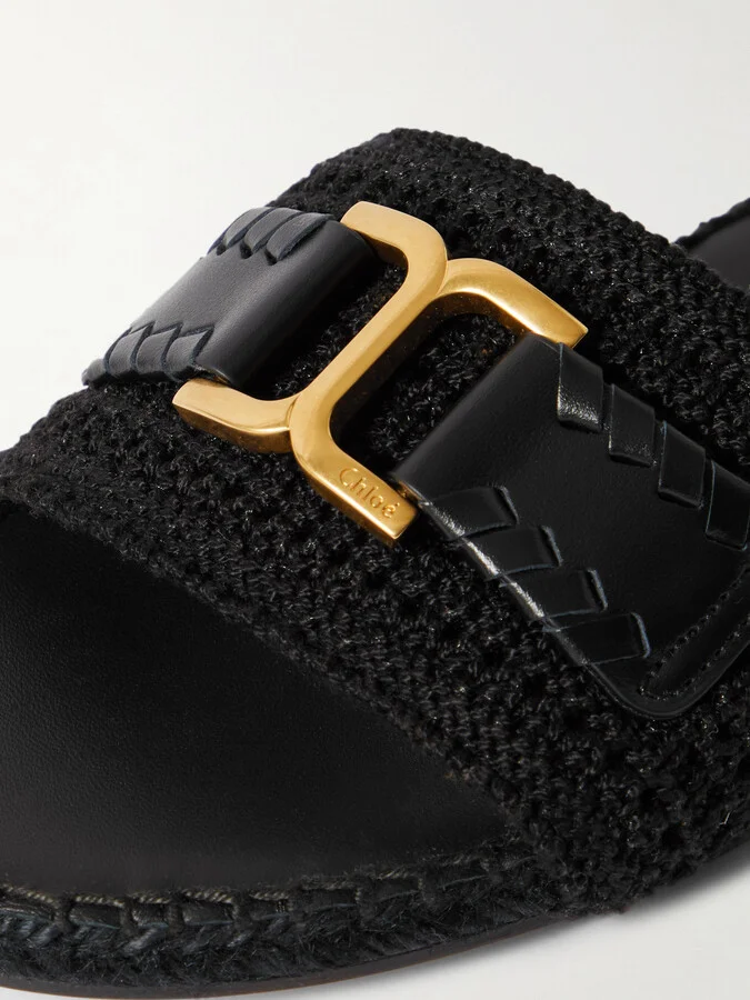 Chloé - Marcie Leather-trimmed Crocheted Slides - Black - Image 4