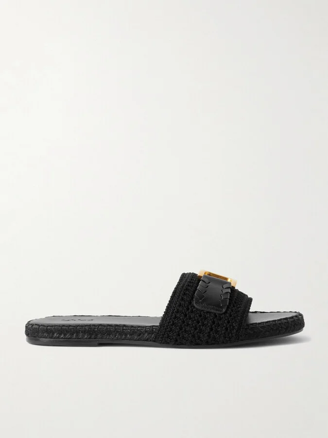 Chloé - Marcie Leather-trimmed Crocheted Slides - Black