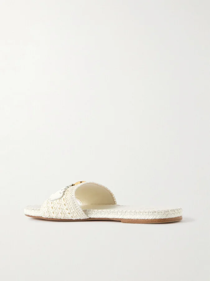 Chloé - Marcie Leather-trimmed Crocheted Slides - Off-white - Image 3