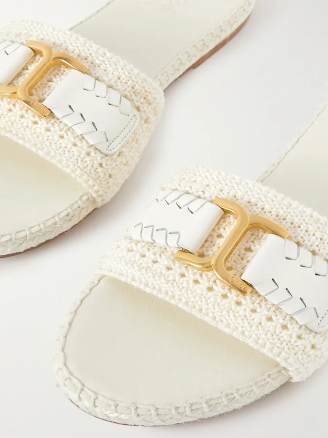 Chloé - Marcie Leather-trimmed Crocheted Slides - Off-white - Image 4