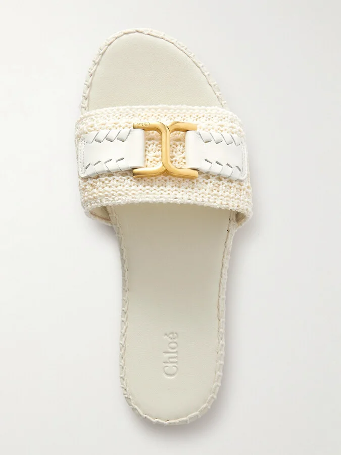 Chloé - Marcie Leather-trimmed Crocheted Slides - Off-white - Image 5