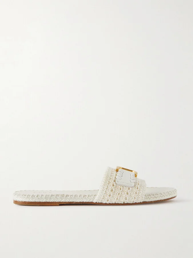Chloé - Marcie Leather-trimmed Crocheted Slides - Off-white