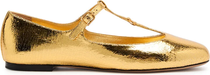 Chloe Marcie Metallic-leather Ballet Flats
