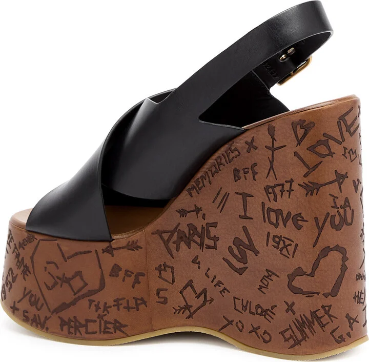 Chloé Maxime 140 Black Leather Platform Summer Wedge Sandals UK8 / EU45 - Image 2