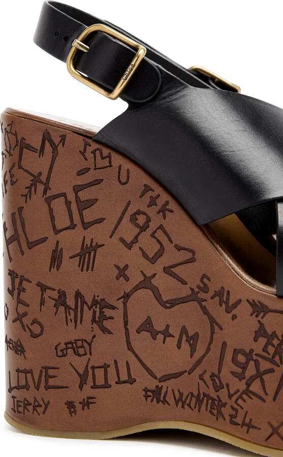Chloé Maxime 140 Black Leather Platform Summer Wedge Sandals UK8 / EU45 - Image 4