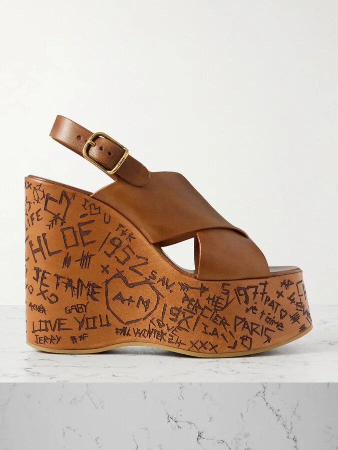 Chloé - Maxime Leather Platform Wedge Sandals - Brown