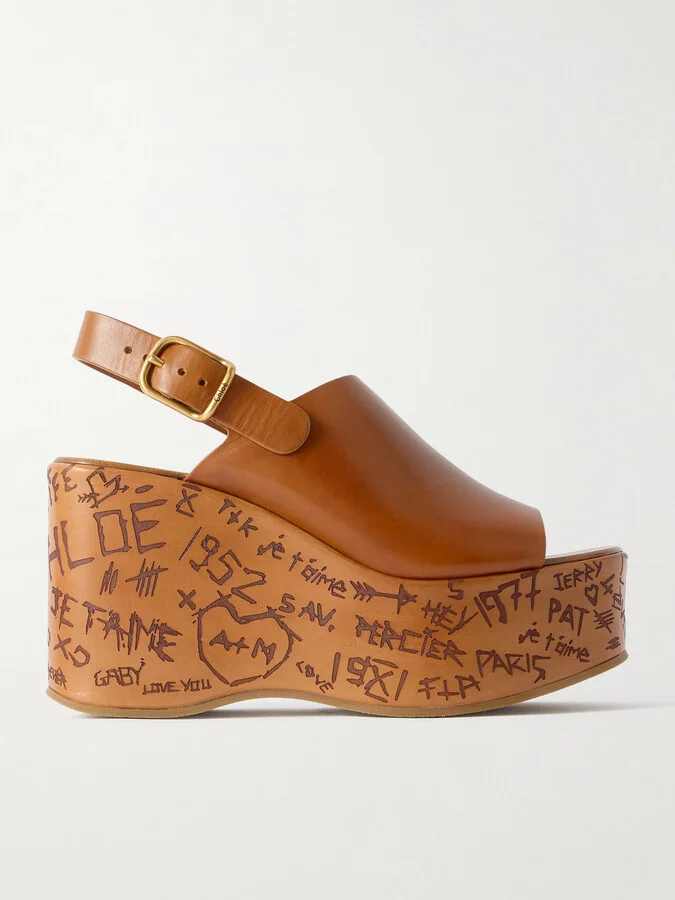 Chloé - Maxime Leather Platform Wedge Sandals - Brown