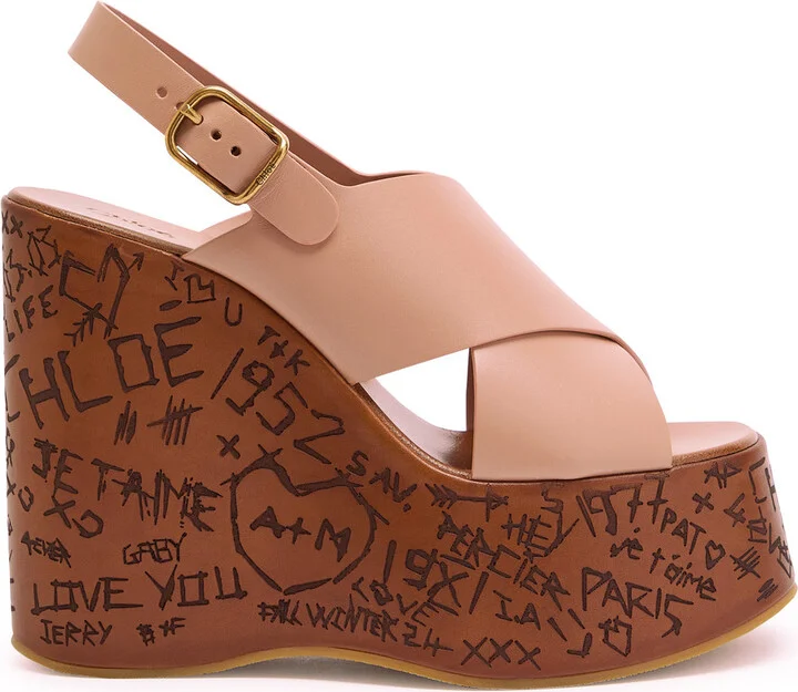 Chloe Maxime Leather Platform Wedge Sandals