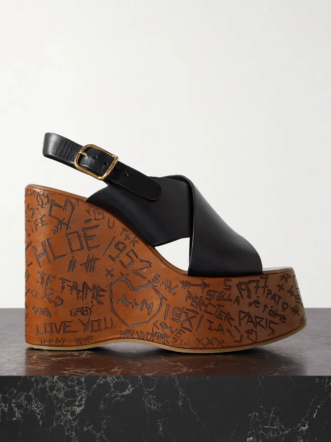 Chloé - Maxime Leather Slingback Platform Wedge Sandals - Black