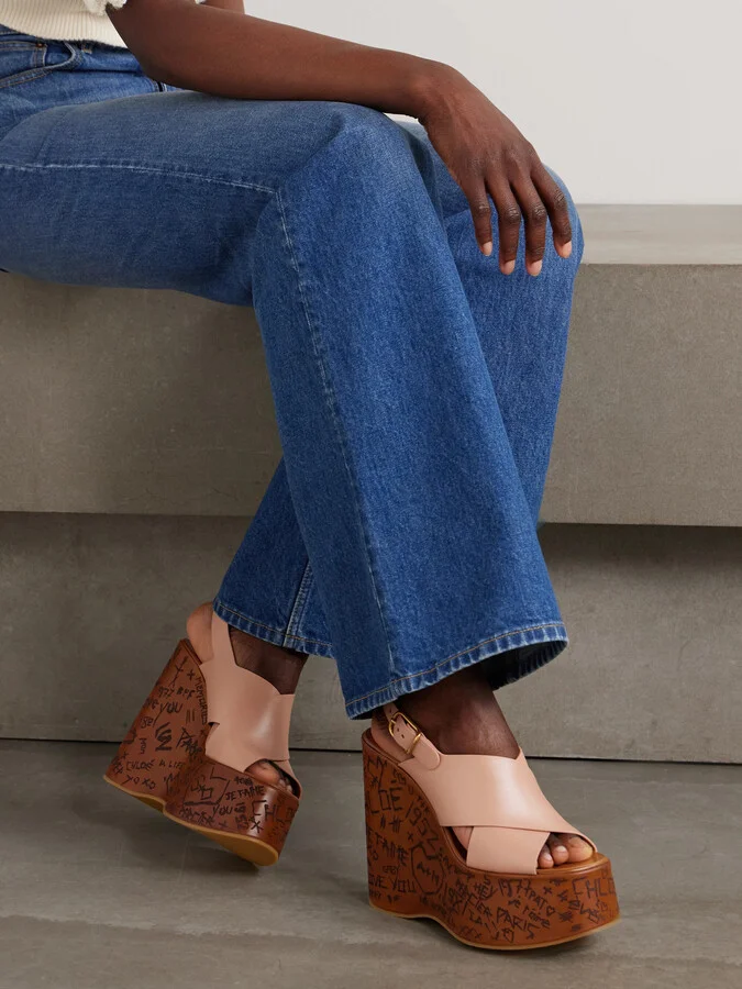 Chloé - Maxime Leather Wedge Sandals - Pink - Image 2