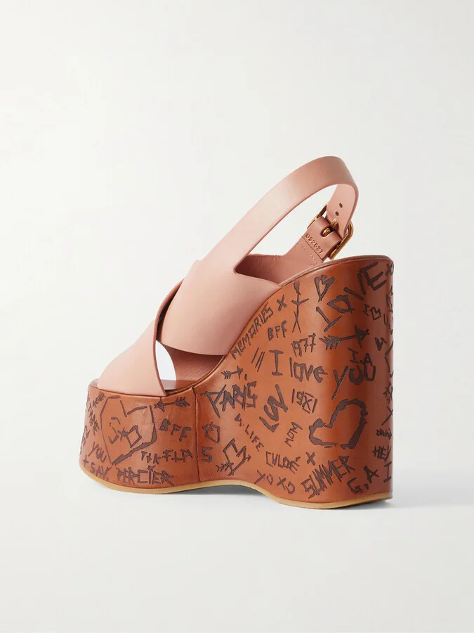 Chloé - Maxime Leather Wedge Sandals - Pink - Image 3
