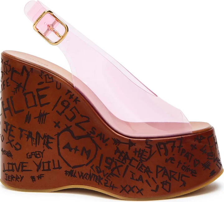 Chloé Maxime Transparent Pink Tpu Platform Summer Wedge Sandals UK8 / EU47