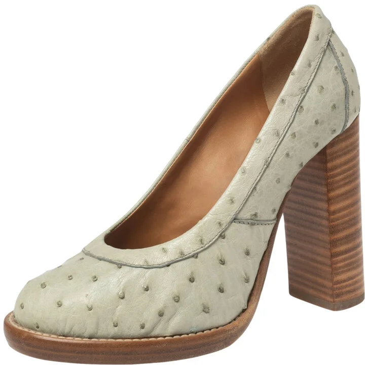 Chloe Mint Green Ostrich Leather Round-Toe Pumps Size 36